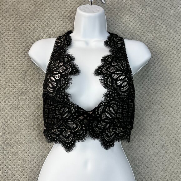 Victoria Secret Plunge Halter Bralette Sheer Lace Scalloped Edges Racerback Lg - Picture 6 of 9